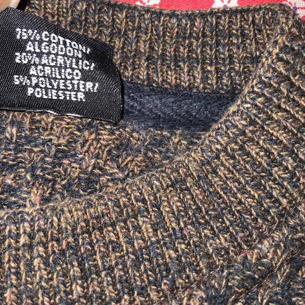 Haggar‎ Brown knit Sweater heather cotton brown black large button - Picture 5 of 6